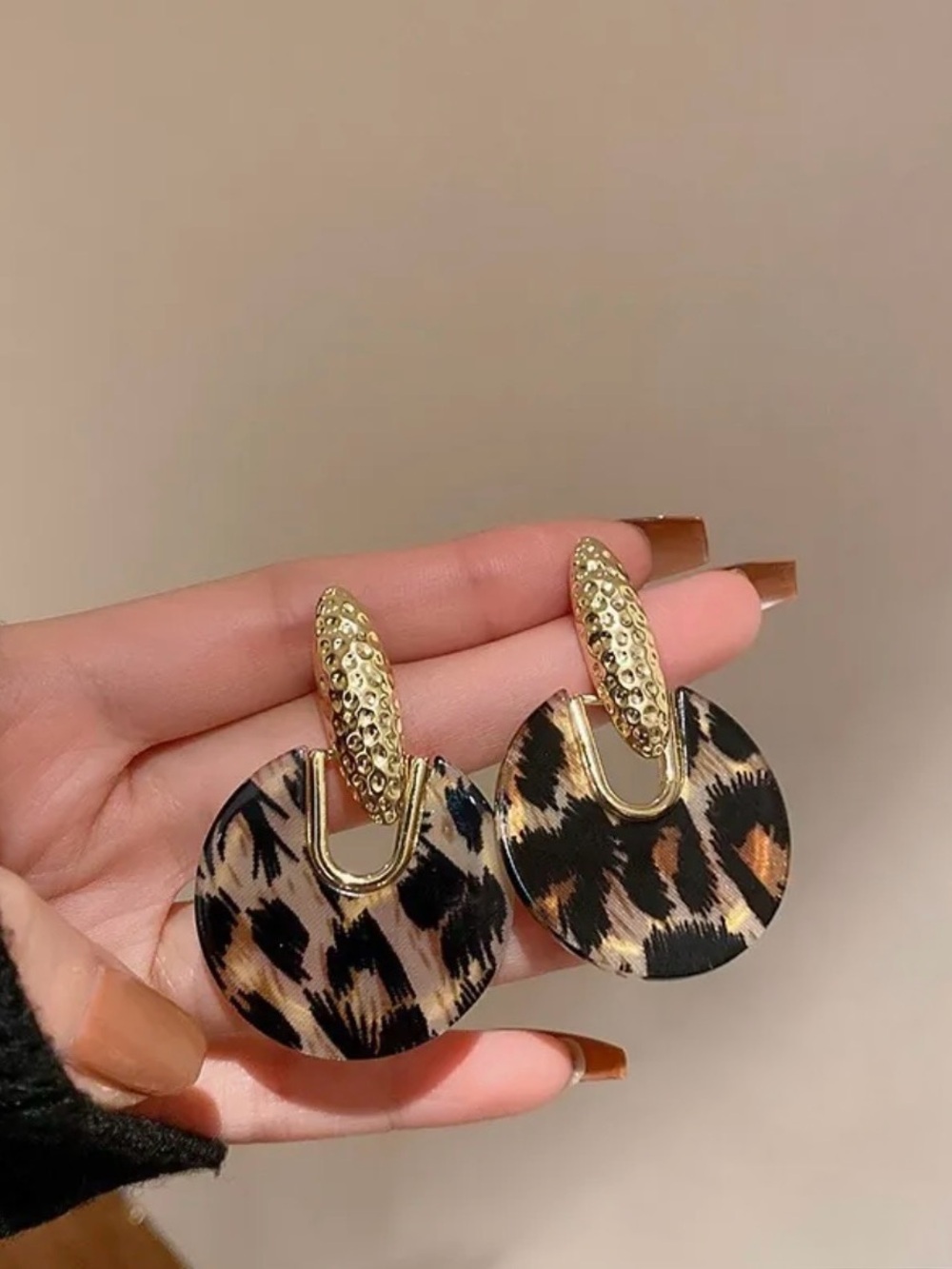 Gold and Leopard Print Drop Earrings - Women Jewelry